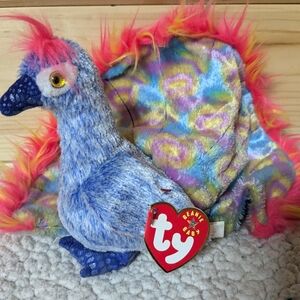 Peacock, Flash, Ty Beanie Baby, colorful bird plush toy collectible